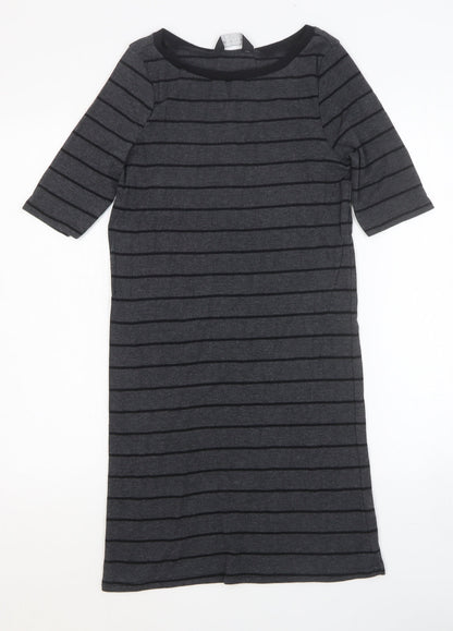 Dorothy Perkins Womens Black Striped Cotton T-Shirt Dress Size 8 Scoop Neck Pullover