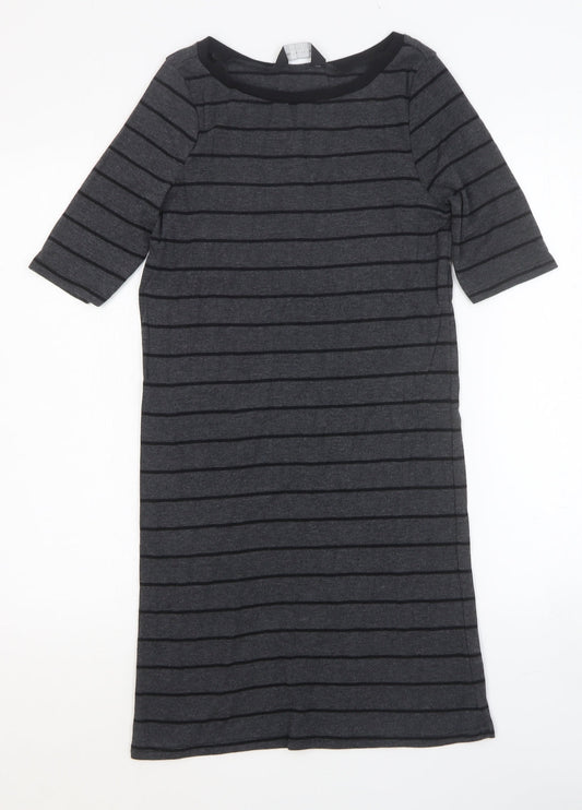 Dorothy Perkins Womens Black Striped Cotton T-Shirt Dress Size 8 Scoop Neck Pullover