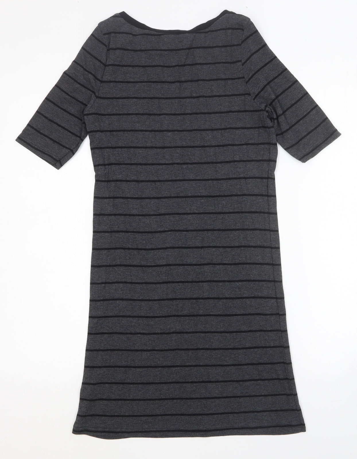 Dorothy Perkins Womens Black Striped Cotton T-Shirt Dress Size 8 Scoop Neck Pullover