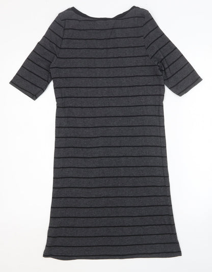 Dorothy Perkins Womens Black Striped Cotton T-Shirt Dress Size 8 Scoop Neck Pullover