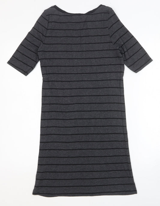 Dorothy Perkins Womens Black Striped Cotton T-Shirt Dress Size 8 Scoop Neck Pullover