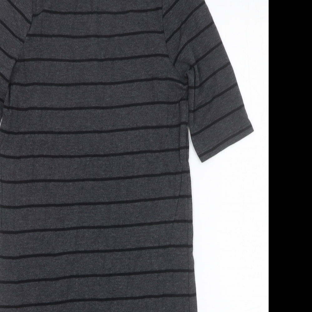 Dorothy Perkins Womens Black Striped Cotton T-Shirt Dress Size 8 Scoop Neck Pullover