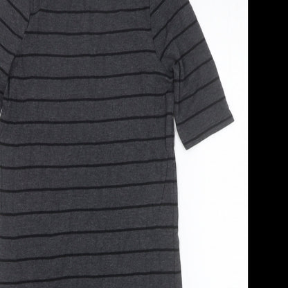 Dorothy Perkins Womens Black Striped Cotton T-Shirt Dress Size 8 Scoop Neck Pullover