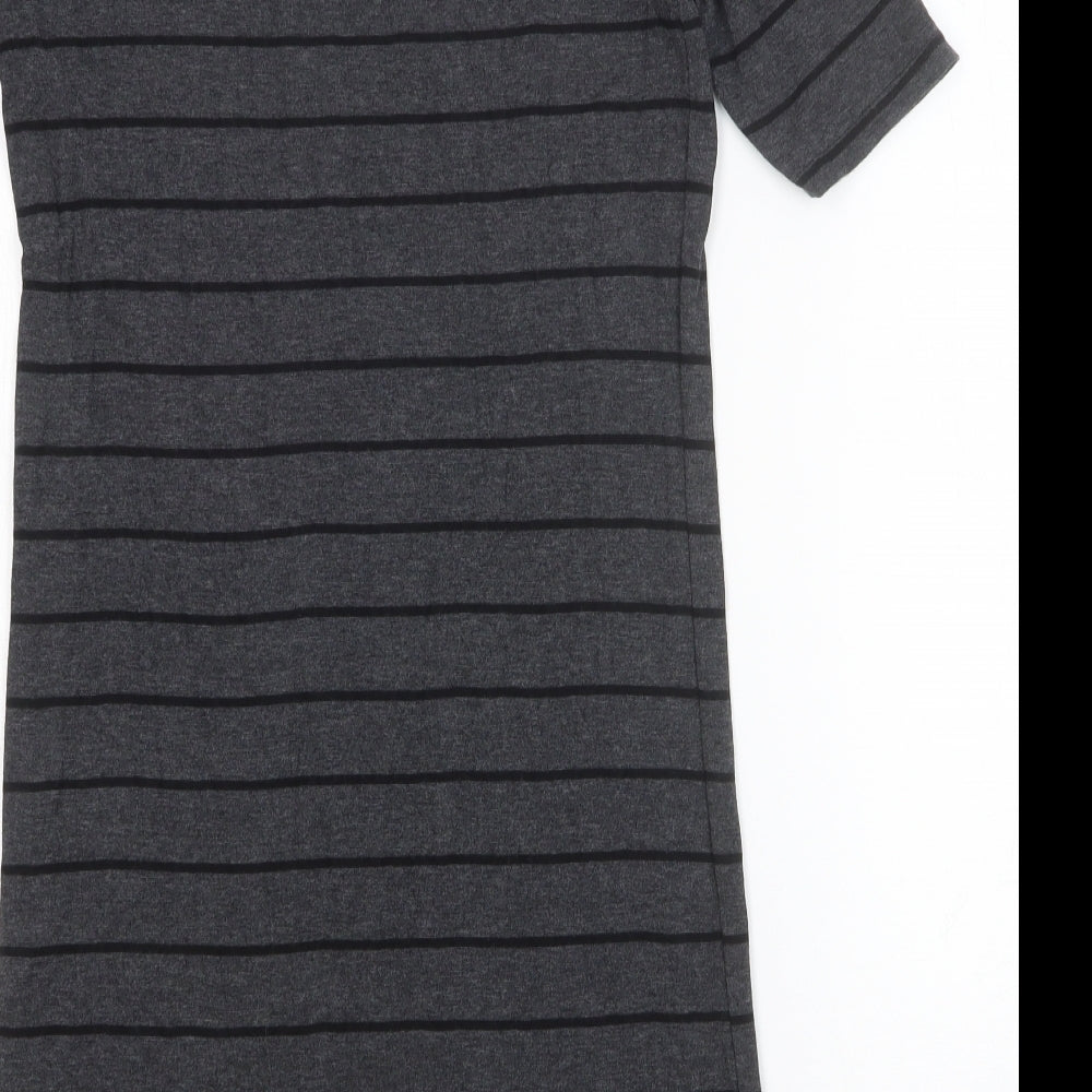 Dorothy Perkins Womens Black Striped Cotton T-Shirt Dress Size 8 Scoop Neck Pullover