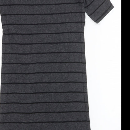 Dorothy Perkins Womens Black Striped Cotton T-Shirt Dress Size 8 Scoop Neck Pullover