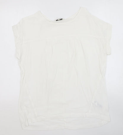 NEXT Womens White Viscose Basic T-Shirt Size 14 Round Neck