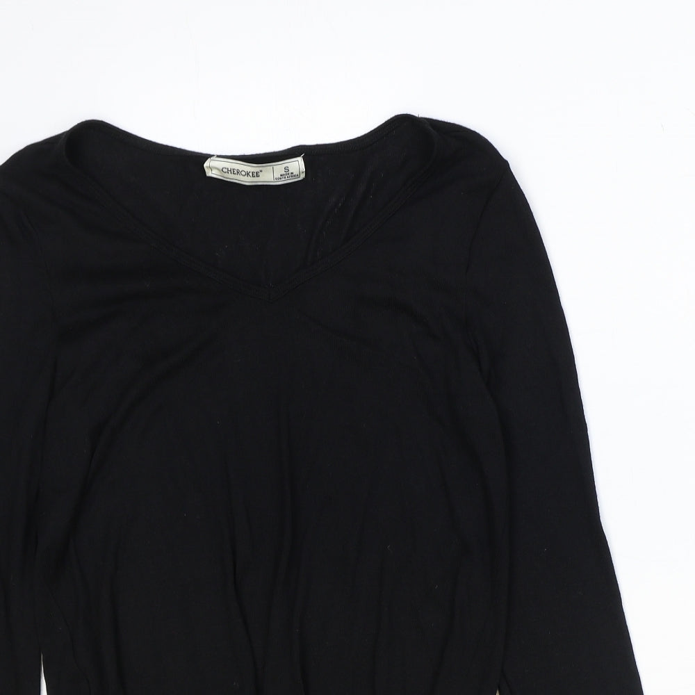 Cherokee Womens Black Viscose Basic Blouse Size S V-Neck