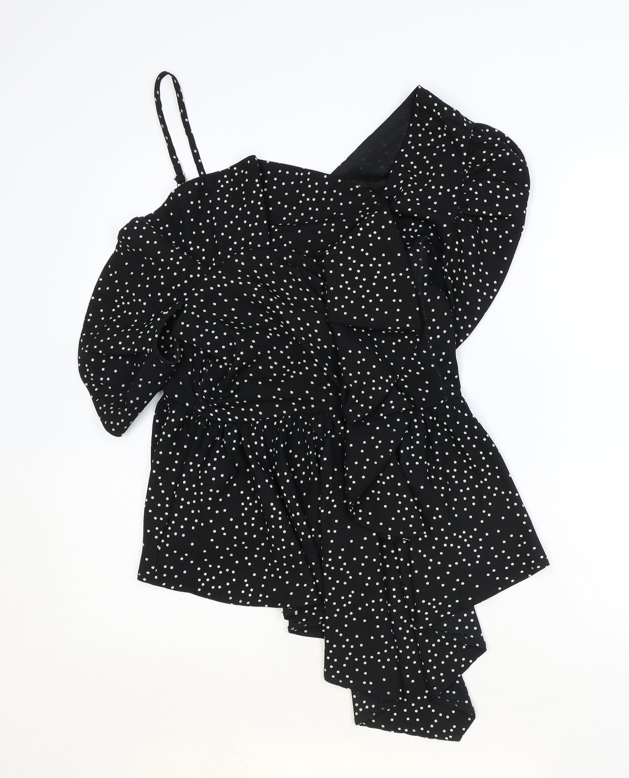 Vera and Lucy Womens Black Polka Dot Polyester Basic Blouse Size L Square Neck