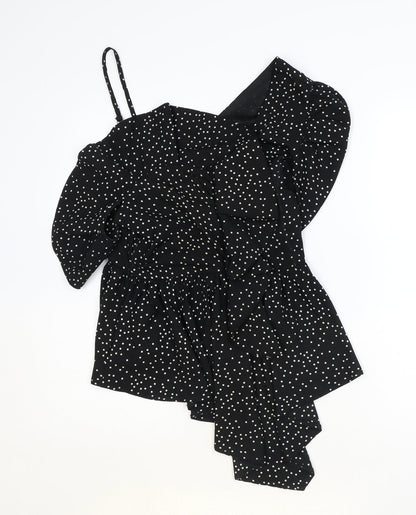 Vera and Lucy Womens Black Polka Dot Polyester Basic Blouse Size L Square Neck