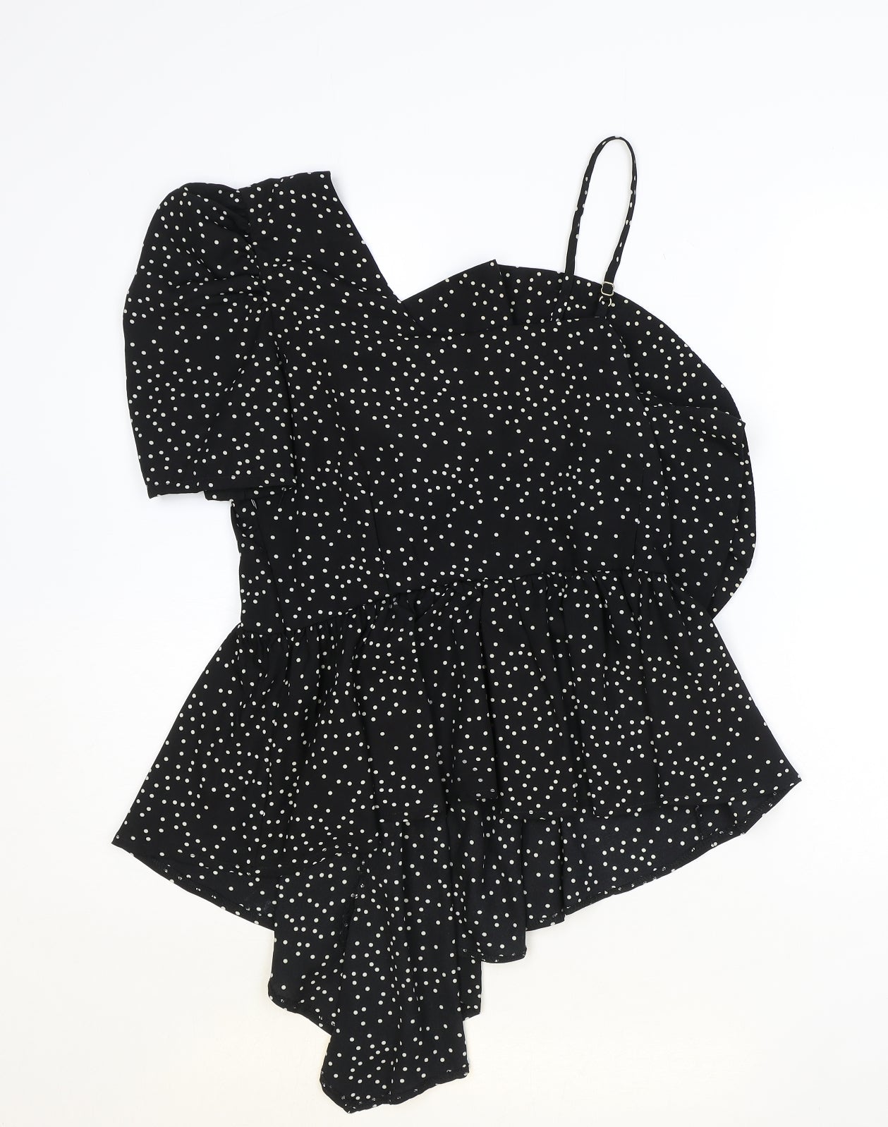 Vera and Lucy Womens Black Polka Dot Polyester Basic Blouse Size L Square Neck