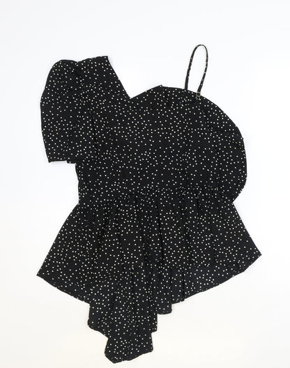 Vera and Lucy Womens Black Polka Dot Polyester Basic Blouse Size L Square Neck