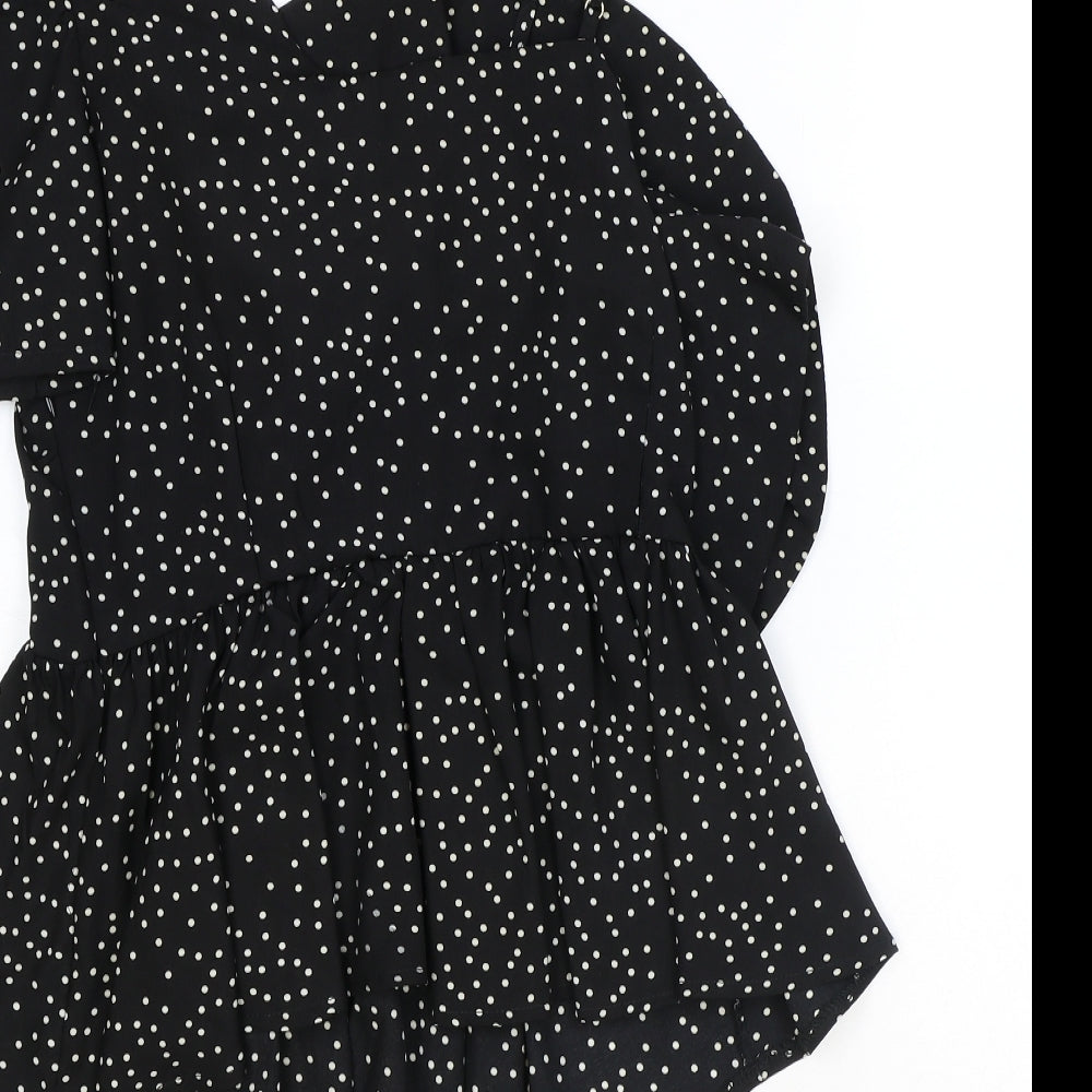 Vera and Lucy Womens Black Polka Dot Polyester Basic Blouse Size L Square Neck