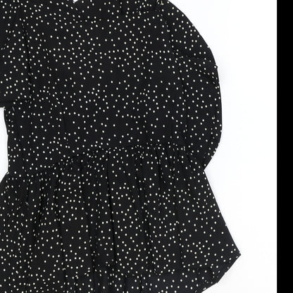 Vera and Lucy Womens Black Polka Dot Polyester Basic Blouse Size L Square Neck