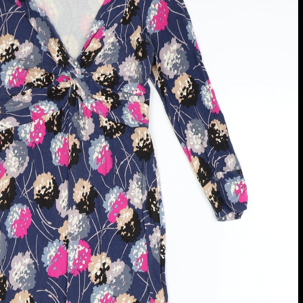 Preworn Womens Blue Geometric Viscose Fit & Flare Size 8 V-Neck Pullover