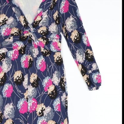 Preworn Womens Blue Geometric Viscose Fit & Flare Size 8 V-Neck Pullover