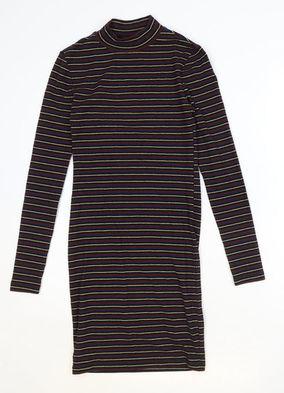 Topshop Womens Multicoloured Striped Polyester Bodycon Size 6 Mock Neck Pullover