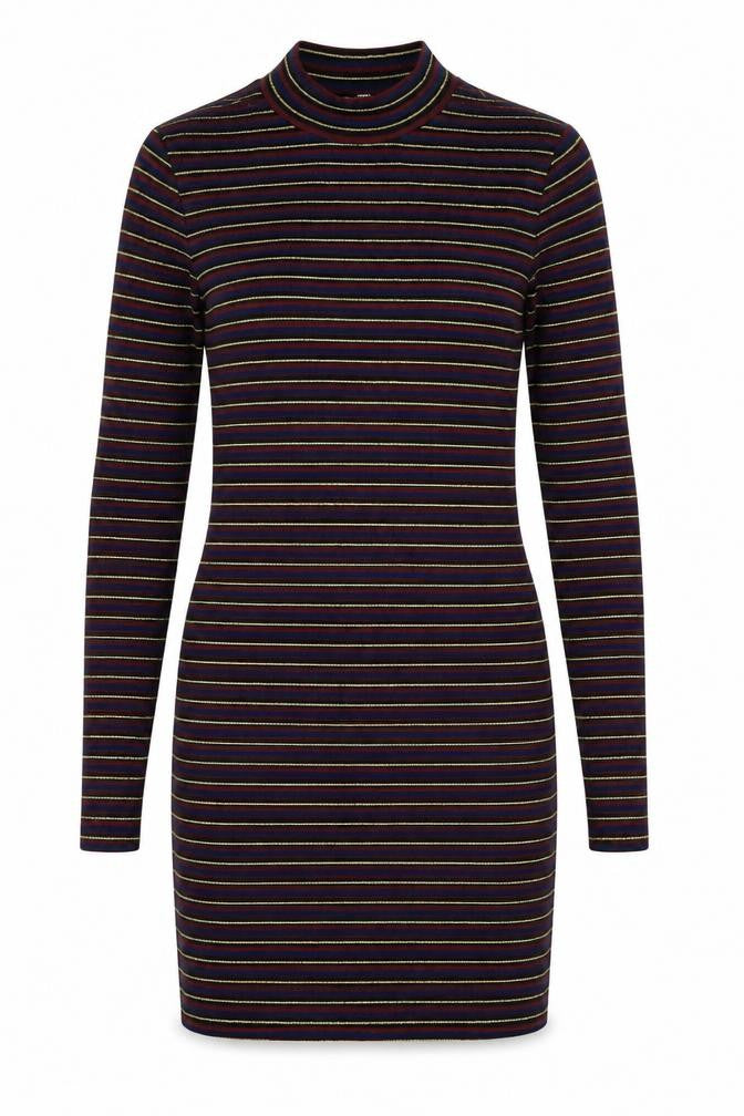 Topshop Womens Multicoloured Striped Polyester Bodycon Size 6 Mock Neck Pullover