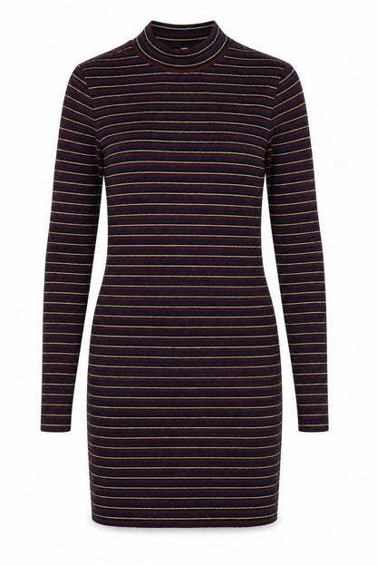 Topshop Womens Multicoloured Striped Polyester Bodycon Size 6 Mock Neck Pullover