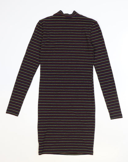 Topshop Womens Multicoloured Striped Polyester Bodycon Size 6 Mock Neck Pullover