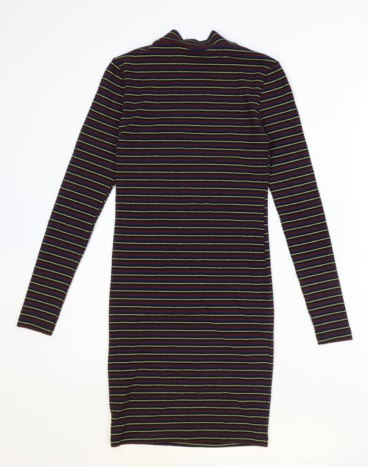 Topshop Womens Multicoloured Striped Polyester Bodycon Size 6 Mock Neck Pullover