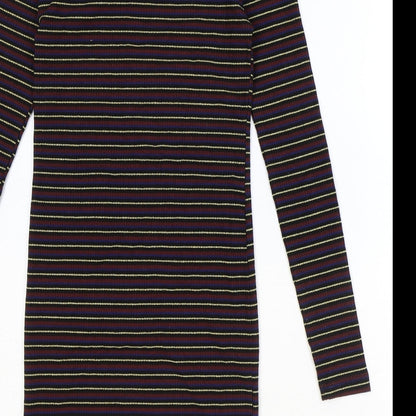 Topshop Womens Multicoloured Striped Polyester Bodycon Size 6 Mock Neck Pullover