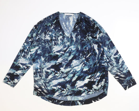 John Lewis Womens Blue Geometric Polyester Basic Blouse Size 12 V-Neck