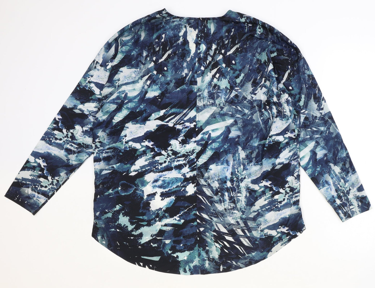 John Lewis Womens Blue Geometric Polyester Basic Blouse Size 12 V-Neck