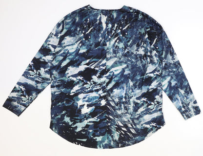 John Lewis Womens Blue Geometric Polyester Basic Blouse Size 12 V-Neck