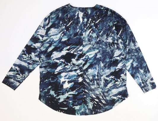 John Lewis Womens Blue Geometric Polyester Basic Blouse Size 12 V-Neck