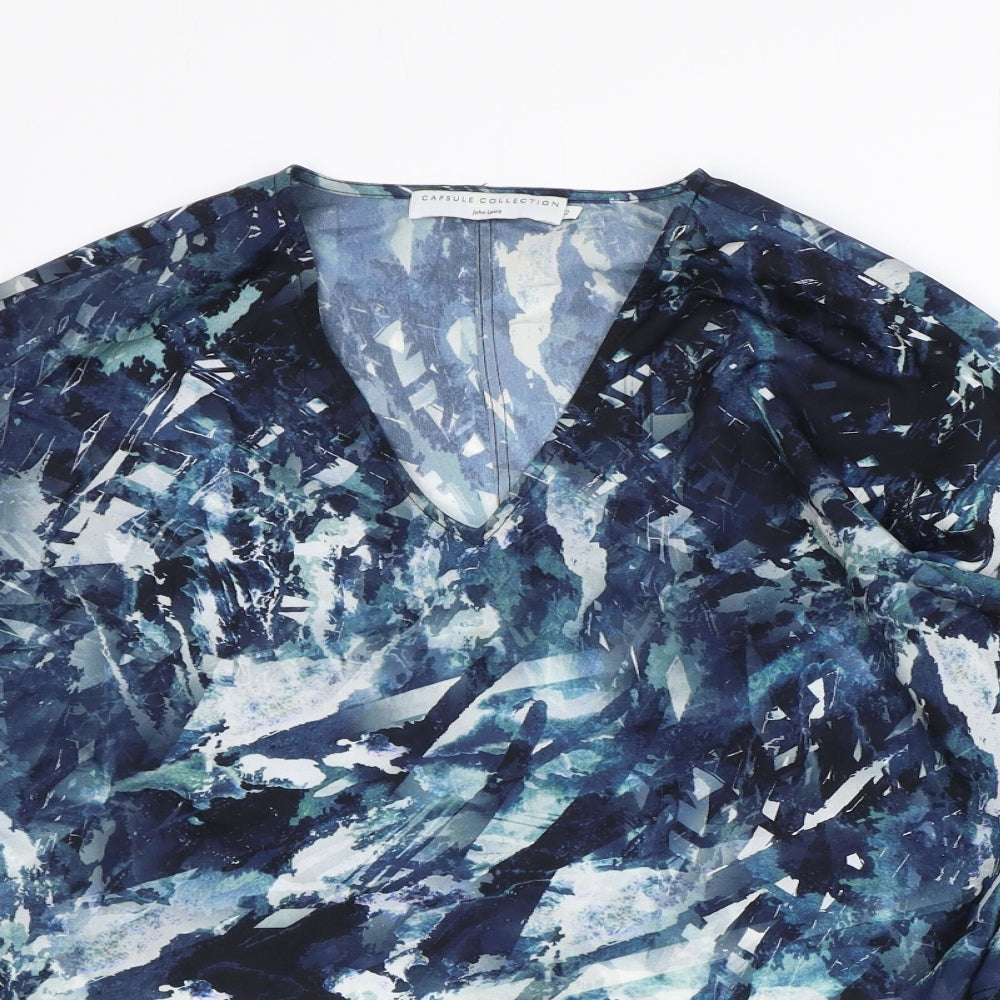John Lewis Womens Blue Geometric Polyester Basic Blouse Size 12 V-Neck