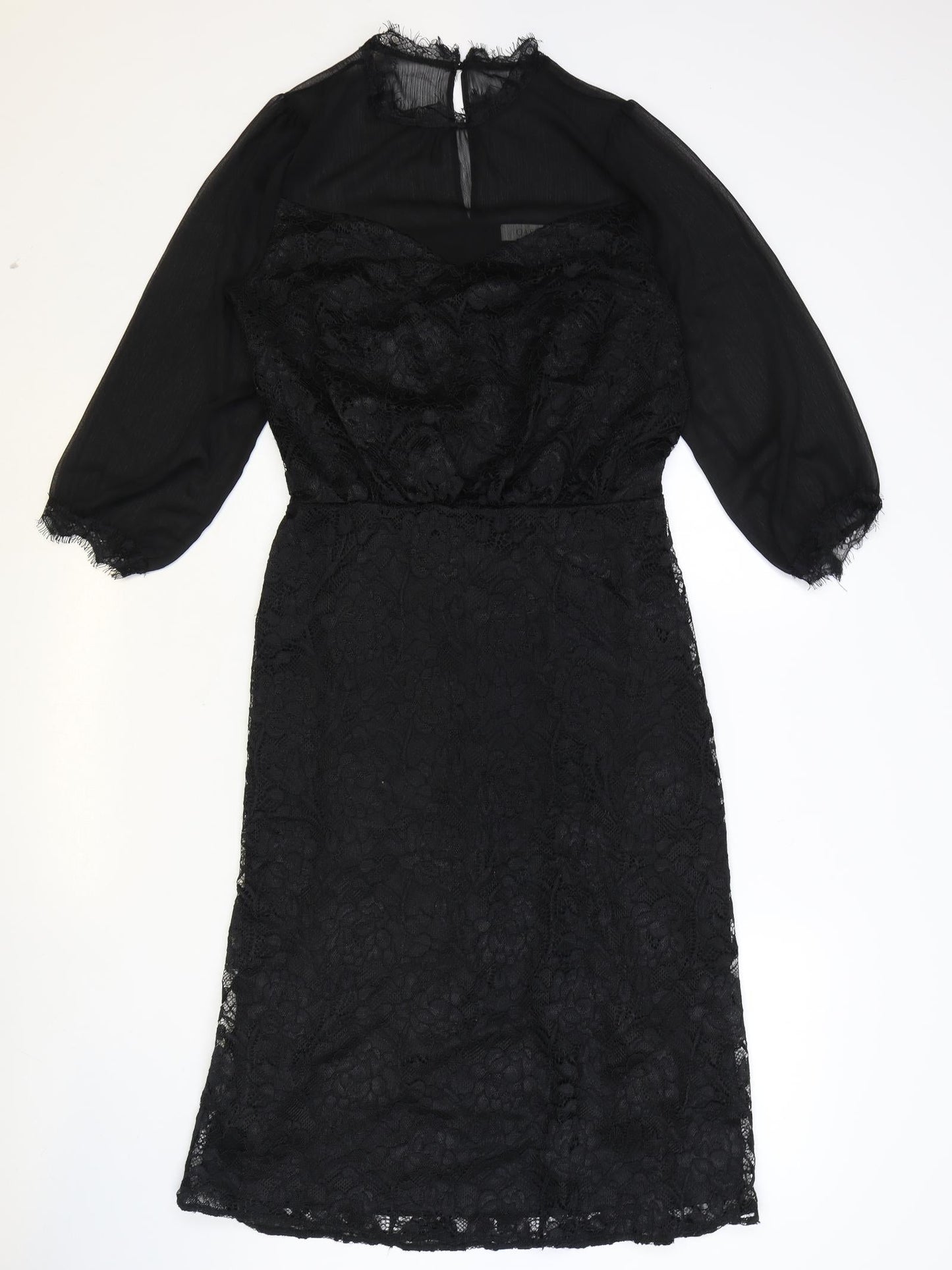 Oasis Womens Black Geometric Polyester A-Line Size M Round Neck Button