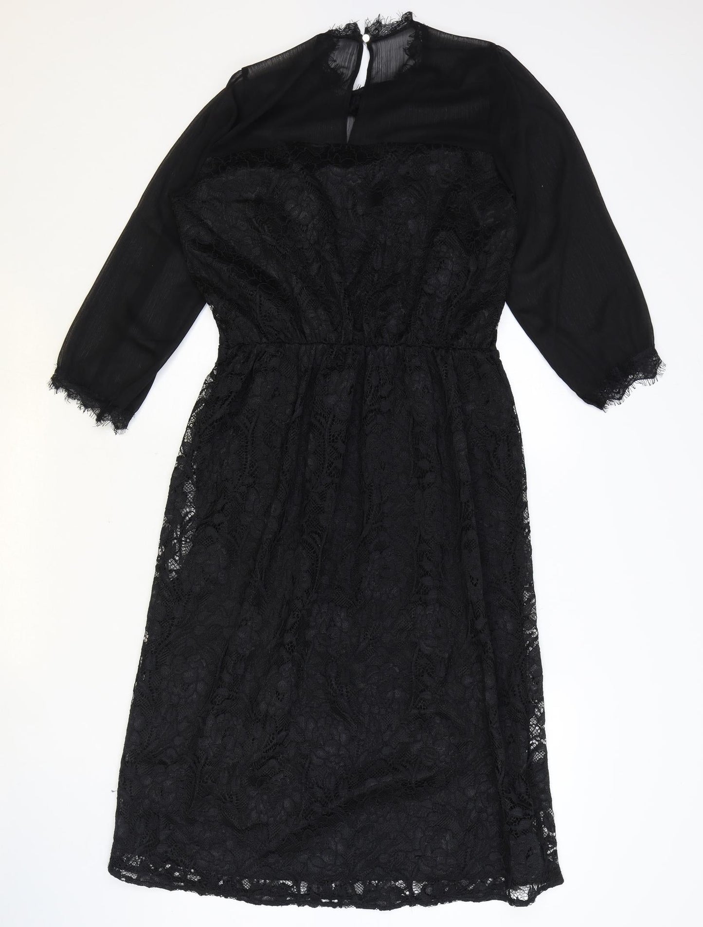 Oasis Womens Black Geometric Polyester A-Line Size M Round Neck Button