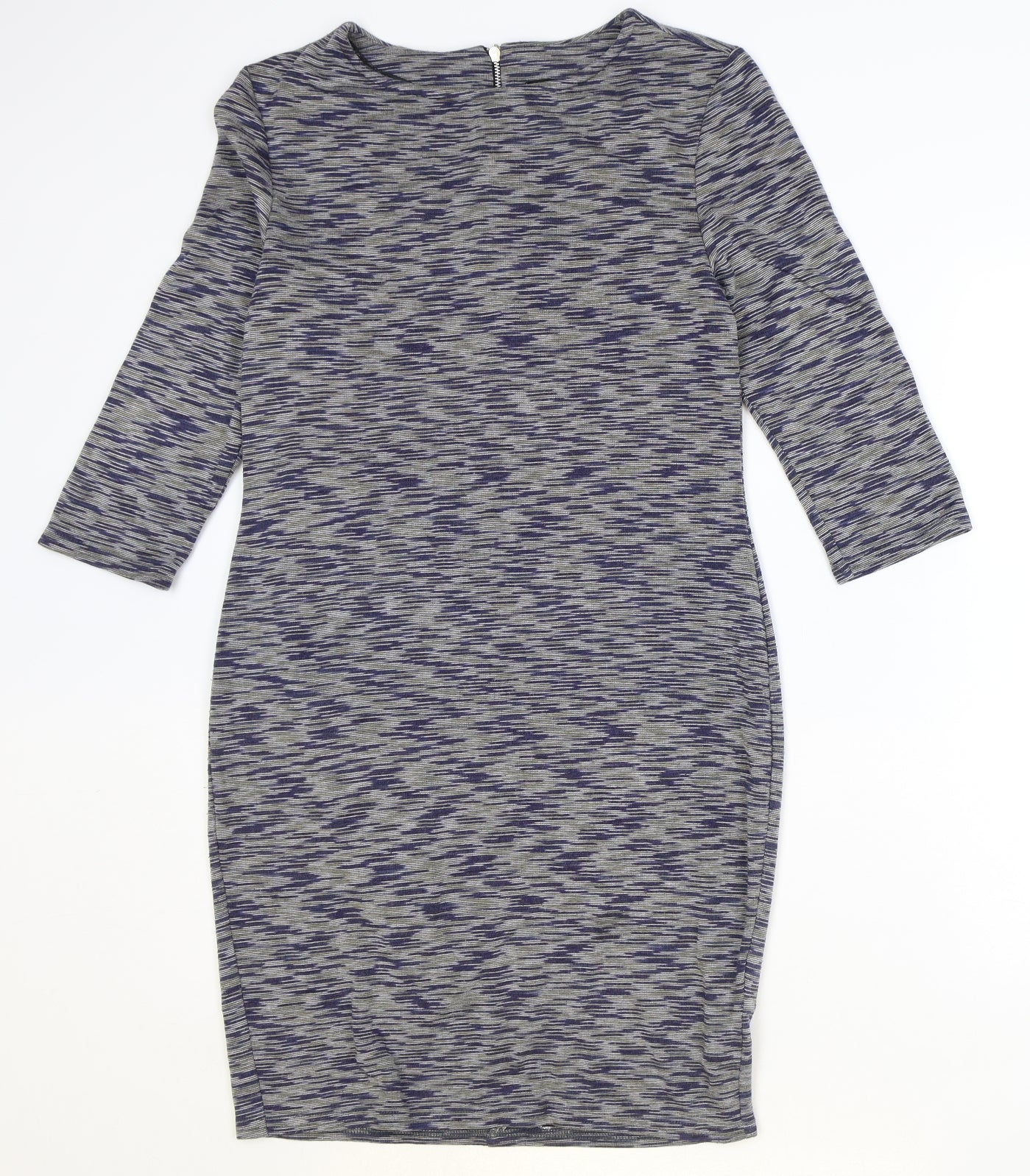 New Look Womens Grey Geometric Polyester A-Line Size 14 Round Neck Zip