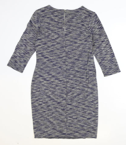 New Look Womens Grey Geometric Polyester A-Line Size 14 Round Neck Zip