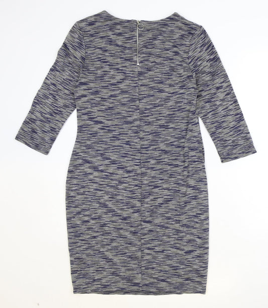 New Look Womens Grey Geometric Polyester A-Line Size 14 Round Neck Zip