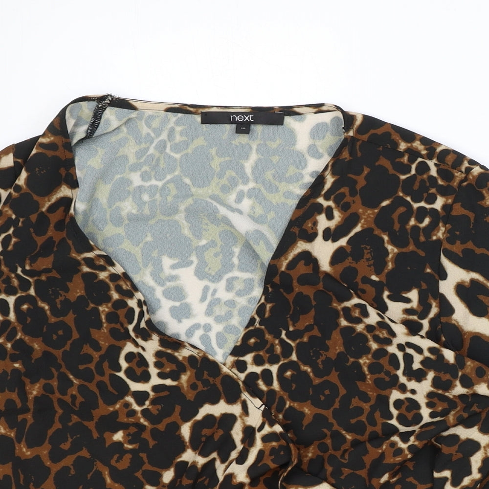 Womens UK Size 10 NEXT Brown Wrap Blouse