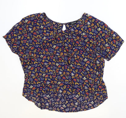 Madwell Womens Blue Floral Viscose Basic Blouse Size S Round Neck