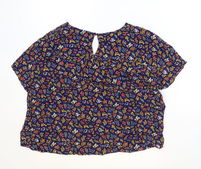 Madwell Womens Blue Floral Viscose Basic Blouse Size S Round Neck