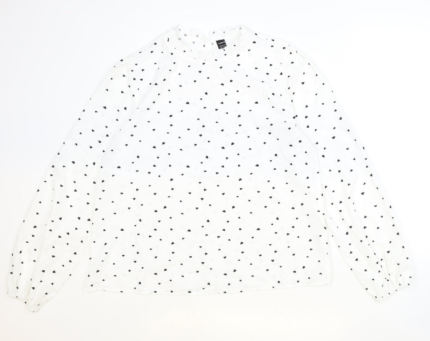 SheIn Womens Ivory Geometric Polyester Basic Blouse Size XL Round Neck - Love Hearts