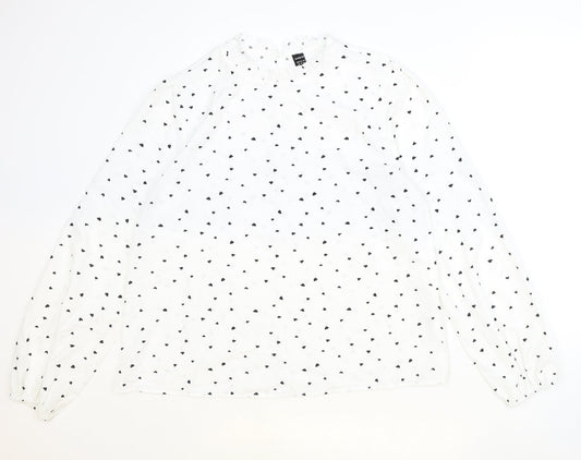SheIn Womens Ivory Geometric Polyester Basic Blouse Size XL Round Neck - Love Hearts