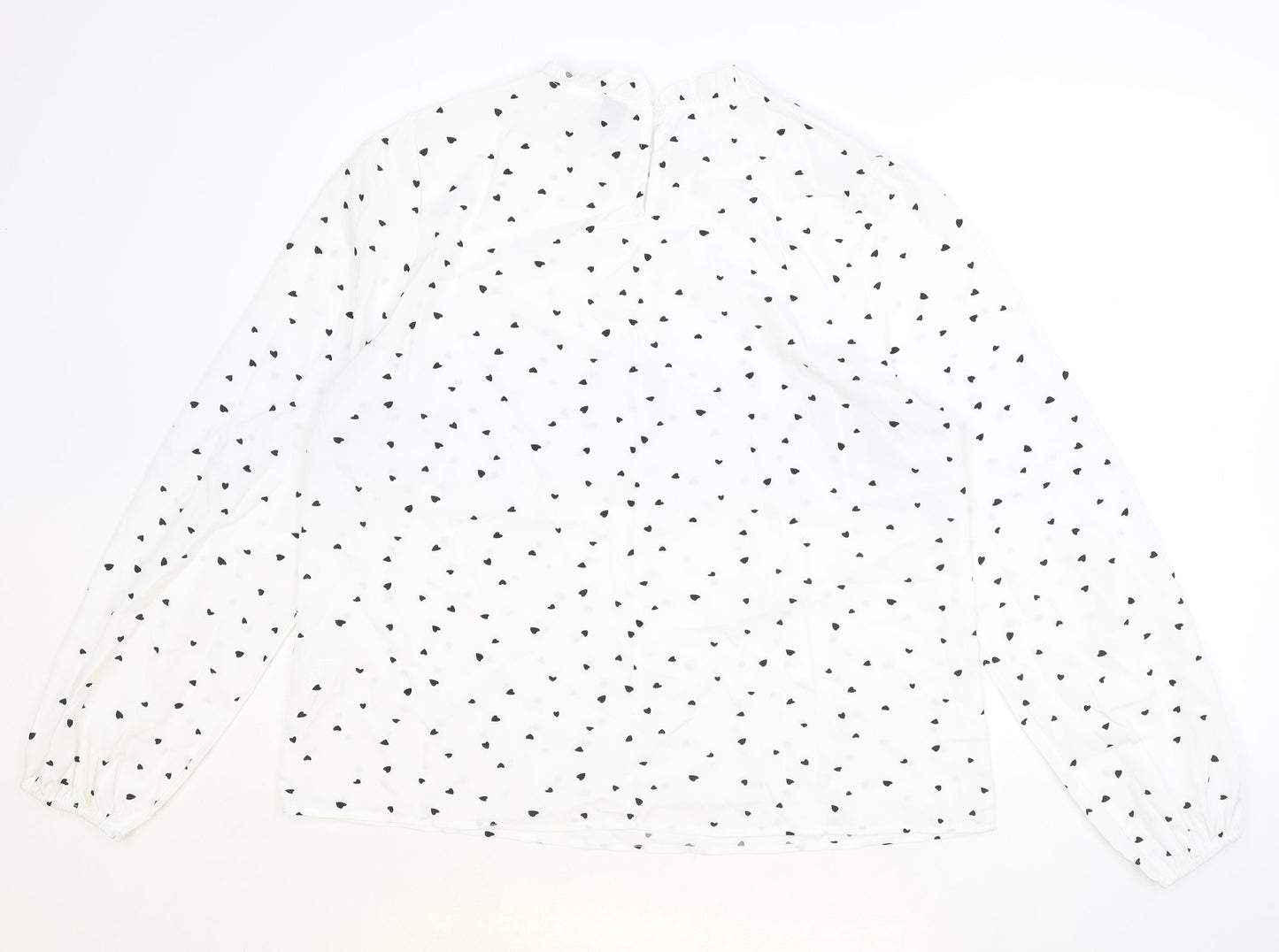 SheIn Womens Ivory Geometric Polyester Basic Blouse Size XL Round Neck - Love Hearts