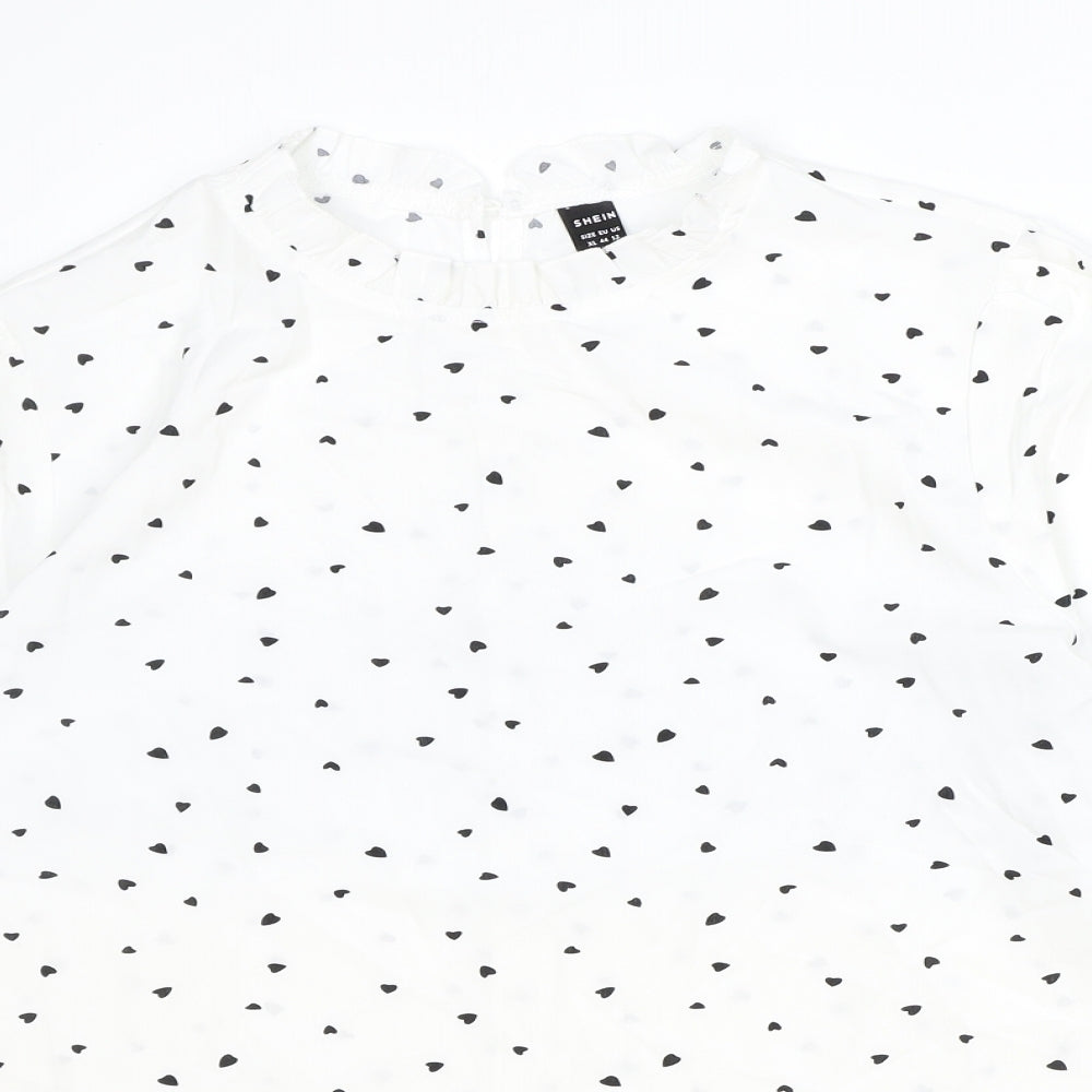 SheIn Womens Ivory Geometric Polyester Basic Blouse Size XL Round Neck - Love Hearts