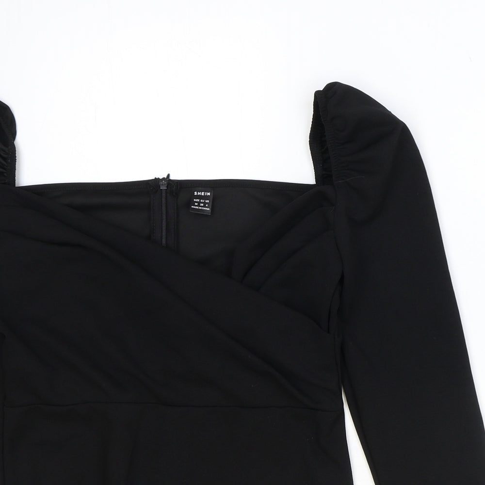 SheIn Womens Black Polyester Basic Blouse Size M Square Neck