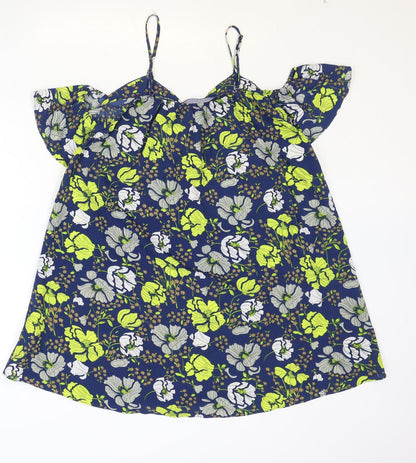 Boohoo Womens Blue Floral Polyester Basic Blouse Size 8 V-Neck