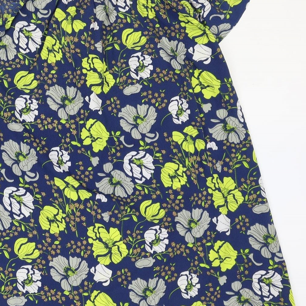 Boohoo Womens Blue Floral Polyester Basic Blouse Size 8 V-Neck