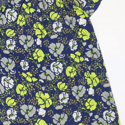 Boohoo Womens Blue Floral Polyester Basic Blouse Size 8 V-Neck