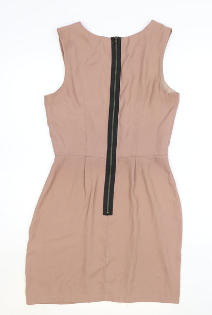 Topshop Womens Pink Polyester A-Line Size 8 Scoop Neck Zip