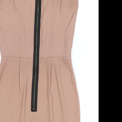 Topshop Womens Pink Polyester A-Line Size 8 Scoop Neck Zip