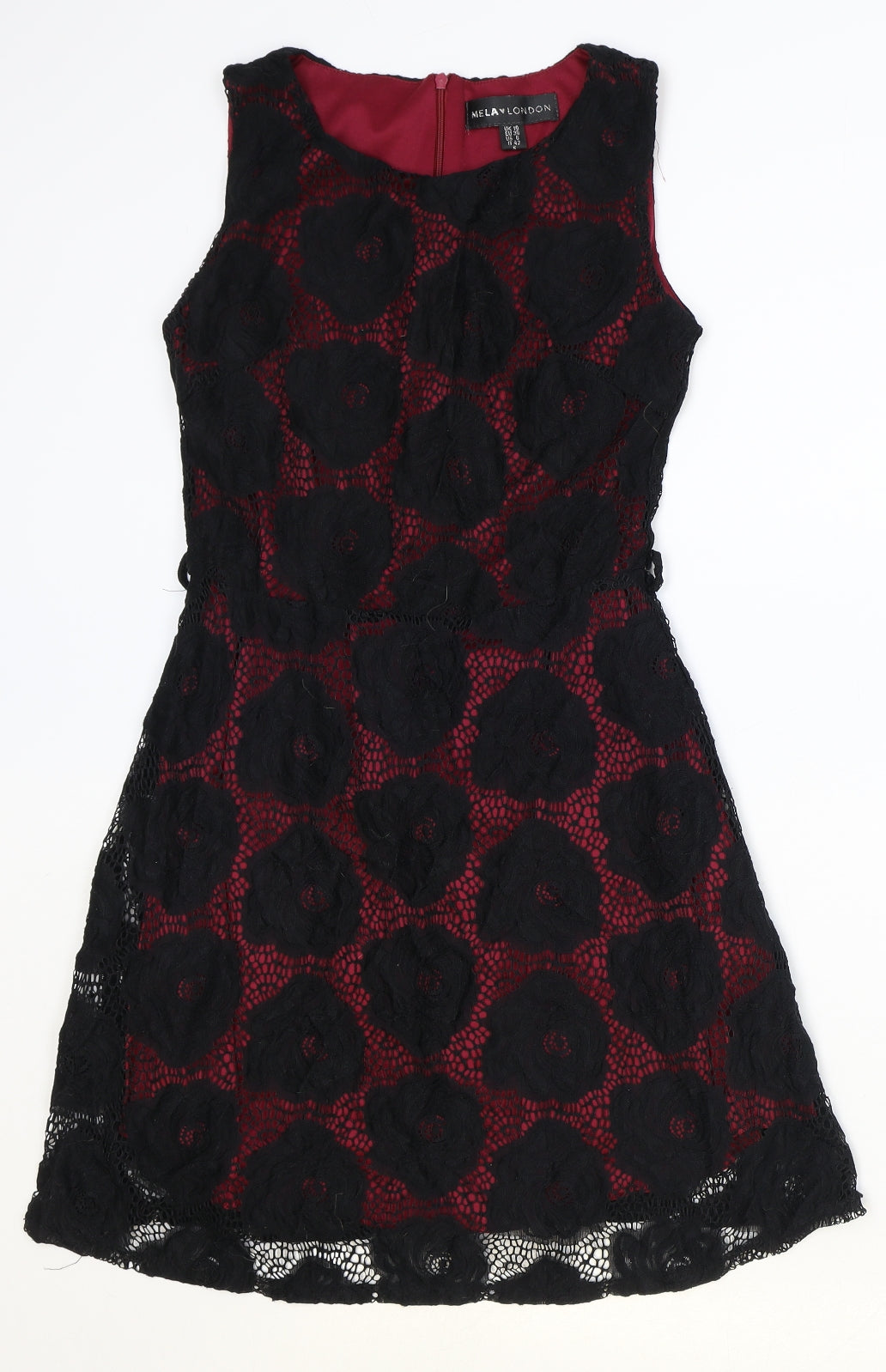 Mela London Womens Beige Geometric Polyester A-Line Size 10 Scoop Neck Zip