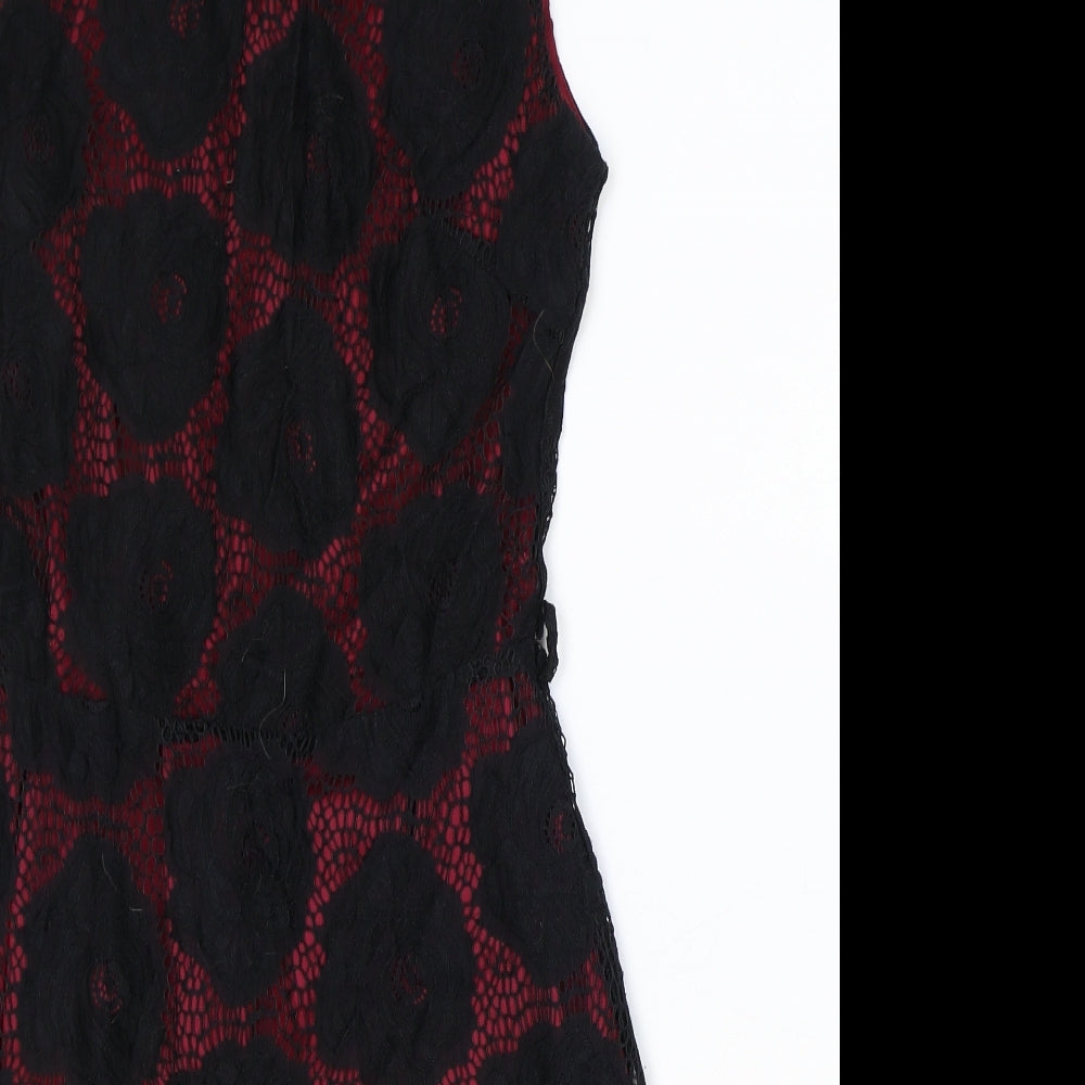 Mela London Womens Beige Geometric Polyester A-Line Size 10 Scoop Neck Zip